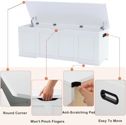 Timberer 47.2" Storage Chest Extra Large Storage Bench with 2 Safety Hinges