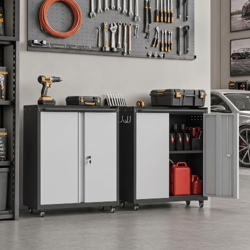 IRONFFICE Metal Tool Chest, Garage Storage Cabinet with Adjustable Shelves, Locking Cabinet with Caster, Steel Locker for Garage, Basement, Warehouse