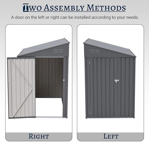 YOPTO 4x7 FT Outdoor Storage Shed Lean to Shed,Metal Shed W/Lockable Door & Air Vent,All Weather Waterproof Garden Tool House W/Reversible Installation,for Backyard,Patio,Lawn,Dark Gray
