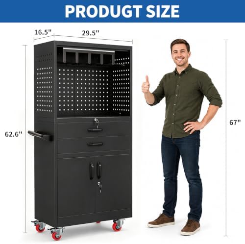 Mobile Tool Cart, Tool Chest with Locking Wheels, Charging Station