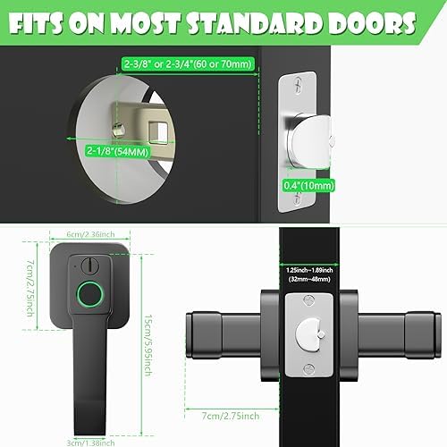 FITNATE Fingerprint Door Lock App Control, Keyless Entry Smart Knob, Black