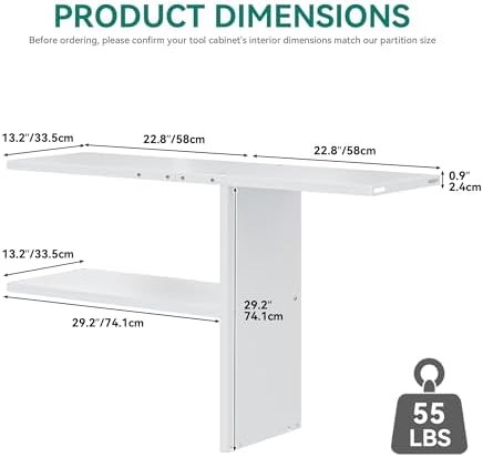 YITAHOME 30cuft Horizontal Storage Shed Shelf, Weatherproof Metal Shelf for 30 cu ft Tool Cabinet, Ideal for Outdoor Use, Easy Assembly,45.6" L X 13.2" W X 29.2" H, White
