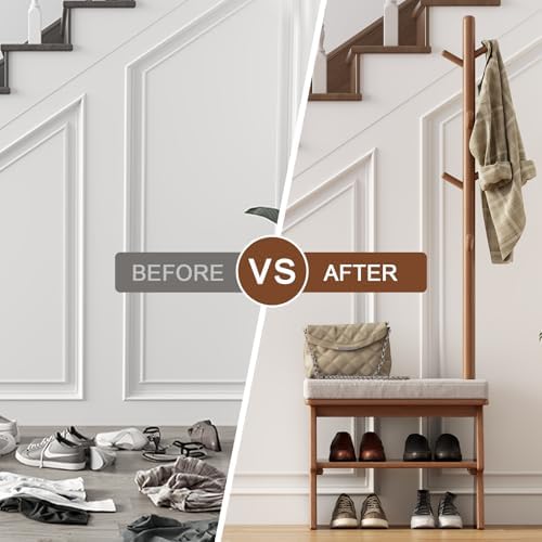 Coat Rack with Shoe Storage, Shoe Rack with 8 Hook, Walnut