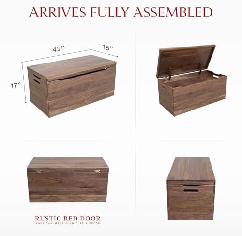 Amish Made Wooden Storage Chest Trunk Box with Lid and Handles for Bedroom, Blanket, Clothes, Anti-Slam Hinges, Handmade, Rustic, Walnut Wood, Natural Stain, 42"