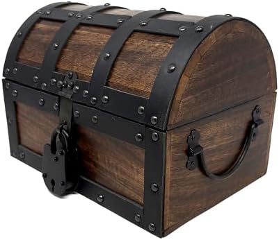 Nautical Cove Handmade Wooden Treasure Chest Storage Box – Deluxe Design with Real Leather Accents, Working Iron Lock & Skeleton Keys, Decorative Keepsake Chest (Medium - 10 x 7 x 7)