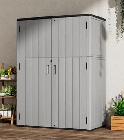 Mrosaa Outdoor Storage Shed Waterproof,Resin Storage Sheds Outdoor with Floor,Outdoor Storage Cabinet for Garage Storage, Pool Storage, Bike, Garden (57Cu.ft)