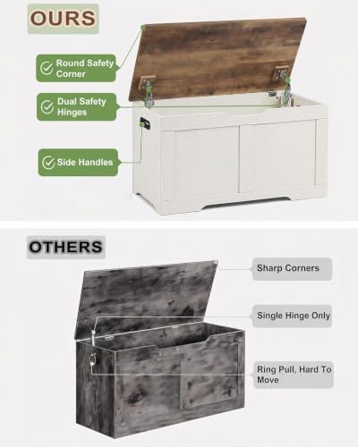 Timberer 31.5" Storage Chest with 2 Safety Hinges, Wooden Storage Trunk