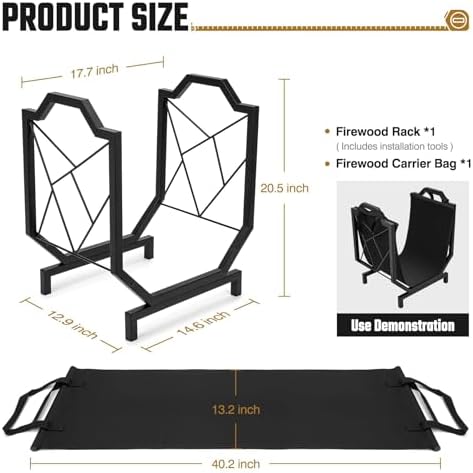 HIHADUUM Firewood Rack Outdoor Indoor - Firewood Holder with Canvas Log Carrier Heavy-Duty Sturdy Waterproof Wood Storage Firewood Organizer for Fireplace Decor