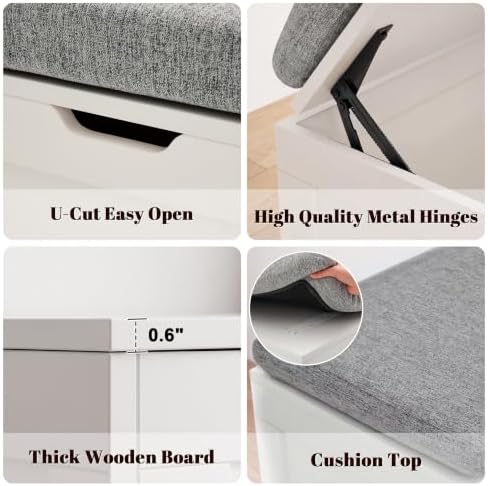 63” Breakfast Nook Bench, L Shaped Storage Bench with Cushion, White