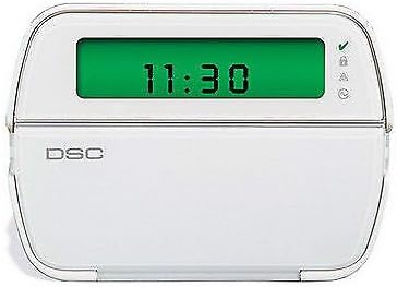 dsc rfk5501 fixed lcd keypad w/wireless-wh shown in use