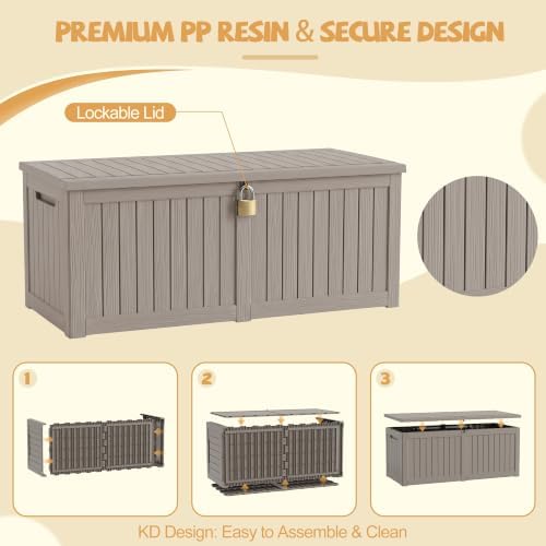EFU Outdoor Storage Box Waterproof 390 Gal Gen 2 Resin Deck Box Gas Struts