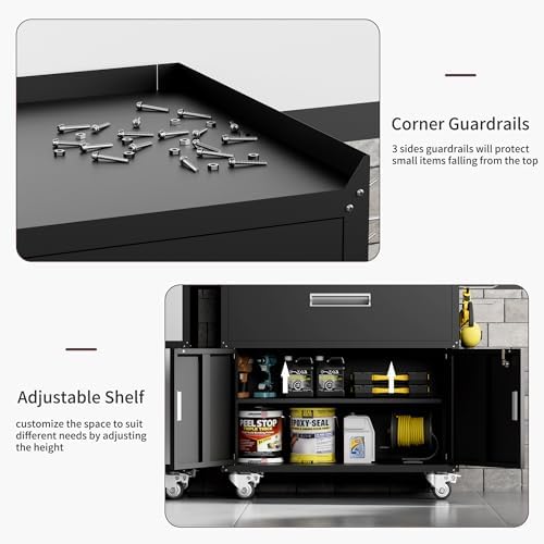 LCAOPC Metal Garage Storage Cabinet with Wheels, Lockable Rolling Tool Cabinet with Drawer, Tool Cabinet on Wheels, Metal Rolling Utility Cabinet for Home, Office, Garage and Workshop, Black