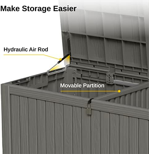 EAST OAK Outdoor Storage Box, 150 Gallon Deck Box, Large Resin Storage Bin for Patio Cushions, Gardening Tools, Lockable, Waterproof and UV Resistant, Grey
