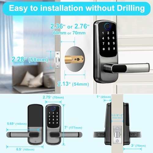 Smart Door Lock with Handle,Fingerprint Exterior Locks,Wireless APP Control, Keyless Entry Digital Lock for Front/Interior Door,Biometric Door Knob,Smart Locks for Home, Apartment, Office(Black)