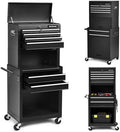 ERGOMASTER Rolling Tool Chest - Removable Top Box Large Bottom Cabinet with Casters and Lock System Tool-Box - Heighten 6-Drawer Black