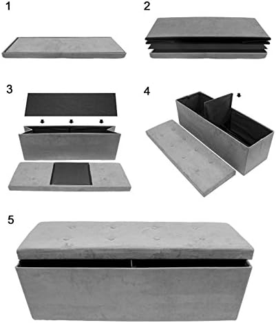 Sorbus Collapsible Storage Ottoman Bench (Grey, Large (15” x 43” x 15”))