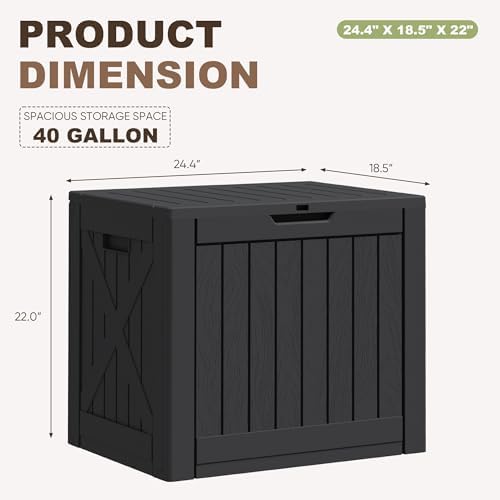 Greesum 40 Gallon Resin Deck Box, Outdoor Storage Container, Black