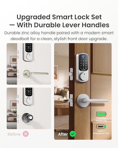 DESLOC B200 Fingerprint Smart Lock with 2 Elegant Round Lever Handles