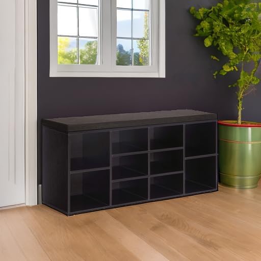VASAGLE Shoe Bench with Cushion, 10 Compartments, 11.8 x 40.9 x 18.9 Inches