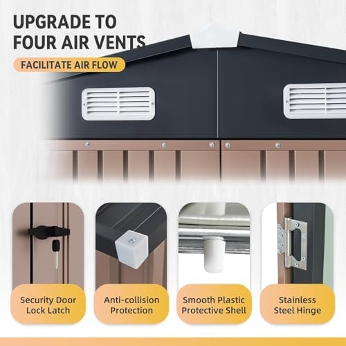 Aoxun 8'x6' Metal Storage Shed with Floor & 2 Magnetic Sensor Lights Brown
