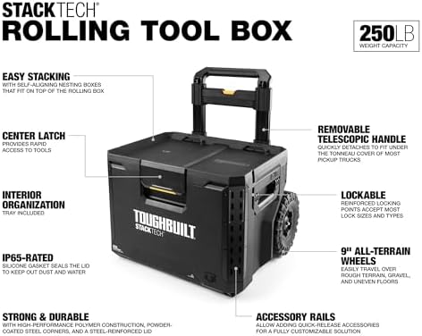 ToughBuilt StackTech Rolling Tool Box with 9-Inch Wheels, 250 lb Capacity