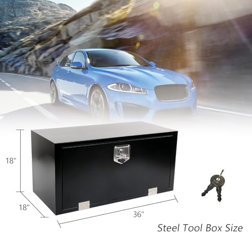 36'' Heavy Duty Truck Tool Box Steel for UnderBed Trailer Outdoor Car with Lock and Key - 36 x 18 x 18 Inch Black Underbody Toolbox