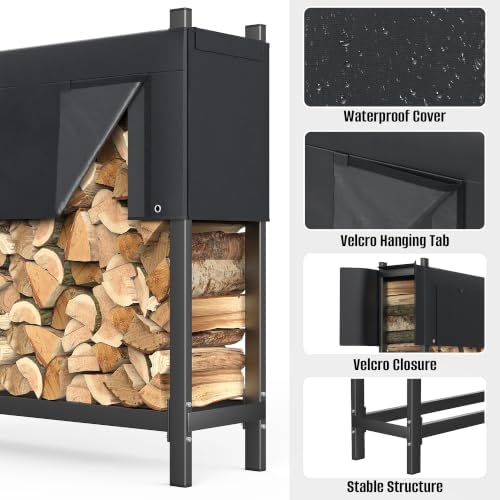 TORACK Heavy Duty 96 in/8 ft Firewood Rack with 600D Cover and Carry Bag