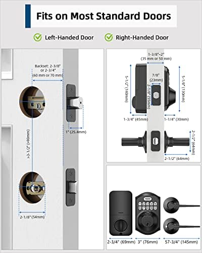 TEEHO TE002L Fingerprint Door Lock with 2 Lever Handles, Keyless Entry Deadbolt with Handle Set, Electronic Keypad Deadbolt for Front Door, Auto Lock and 1 Touch Locking, Matte Black