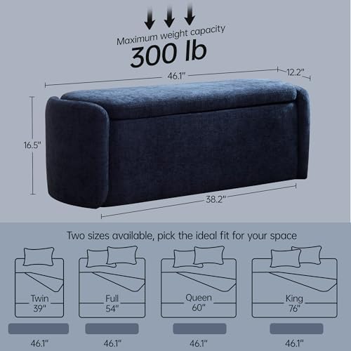 VKNOW Storage Bench, Upholstered Storage Ottoman Bench with Hinge, Navy