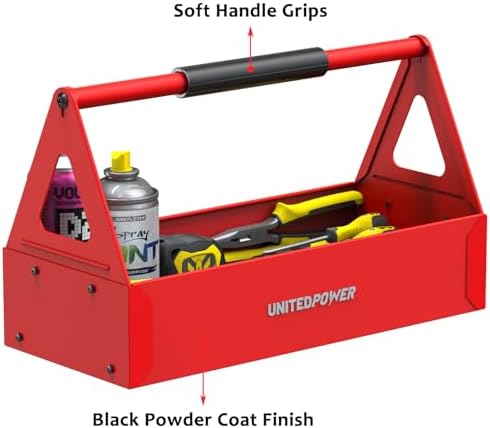 UNITEDPOWER Handy Tool Box, Portable Metal Tote Tray, Red
