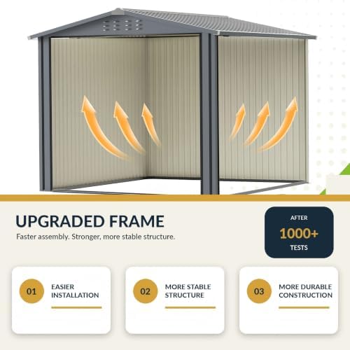 8x8 FT Outdoor Metal Storage Shed with Lockable Doors and Upgraded Frame,Garden Sheds with Sloped Roof for Backyard, Patio, Garage, Lawn, Dark Gray