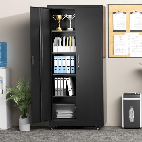 Greenvelly 73" Storage Cabinet with Wheels,Metal Rolling Garage Cabinet with Locking Doors and 4 Adjustable Shelves for Home,Kitchen,Office,Warehouse(32" W x 16" D)