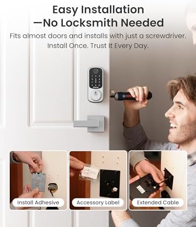 DESLOC B200 Fingerprint Smart Lock with 2 Lever Handles Set,Front Door Lock