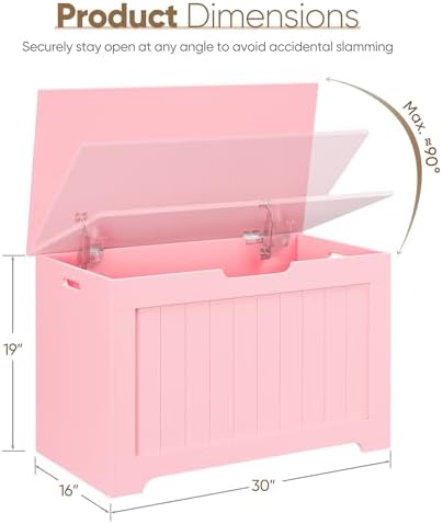 SUPER DEAL Storage Chest, 30 inches Chest Box Organizer with 2 Safety Hinges, Wooden Entryway Storage Bench, Pink