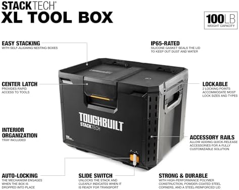 ToughBuilt StackTech XL Stackable Tool Box with Lock and Removable Tray