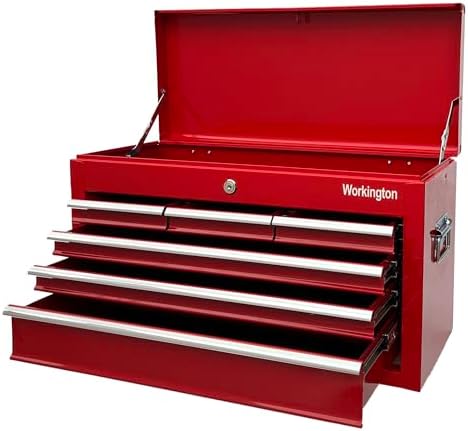 Workington Portable Metal Tool Chest with 6 Drawers, 24" 6-Drawer Tool Chest Cabinet with Ball Bearing Drawer Slides, Steel Tool Storage Box Organizer 4005 Red