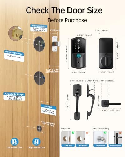Built-in WiFi Smart Lock with Handle Set, Keyless Entry Front Door Lock Set