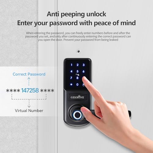 Smart Fingerprint Lock with Lever Handle, Keypad Touchscreen Keyless Entry Front Door Knob, APP Control Biometric Electronic Digital Deadbolt Set