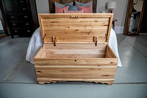 Rustic Red Door Co. Cedar Hope Chest with Waterfall Top, Amish Made Wooden Storage Trunk Box for Bedroom, Blanket, Clothes, Anti-Slam Hinges and Lock, 36", Rustic Hickory Wood, Natural Stain