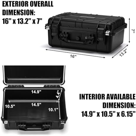 Mayouko 16" Waterproof Plastic Toolbox with Foam Insert, 16" x 13.2" x 7", IP67 Lockable Storage Box, Customizable Foam, Shockproof Hard Case Weatherproof Container, Protective Hard Camera Case