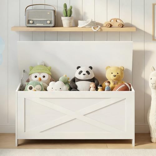 MAHANCRIS 39.4" Storage Chest with Lid, Storage Bench with Safety Hinges
