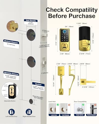 Hornbill Smart Lock for Front Door, Keyless Entry Door Lock with Handleset, Smart Deadbolt Lock for Home/New House, Auto-Lock, Brushed Gold