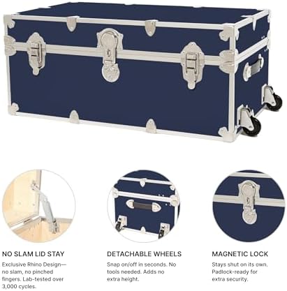 Rhino Classic XL Trunk with Wheels for Camp and Dorm, Footlocker, Chest