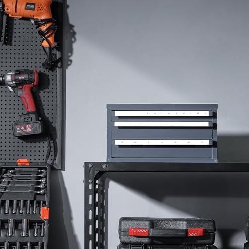 VEVOR Drill Bit Organizer - Three-Drawer Steel Cabinet for 1mm to 13mm, Labels, Stackable