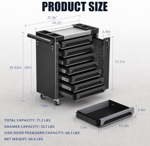 7 Drawer Rolling Tool Chest, Side Drawer