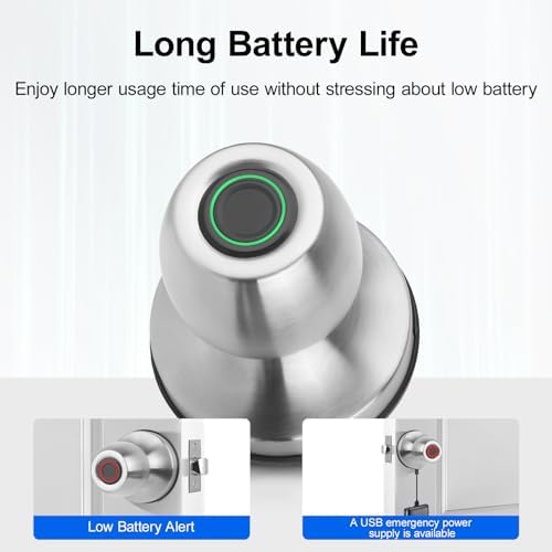 Smart Fingerprint Door Knob, 3-in-1 Keyless Entry with Auto Lock & App, Biometric Digital Lock for Front Door, Home, Office, Bedroom