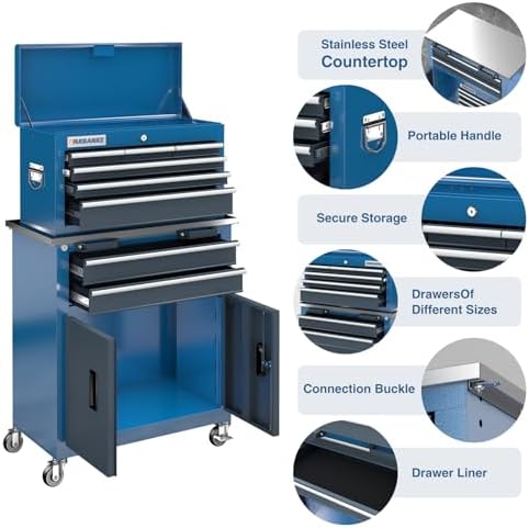 LARBANKE 8-Drawer Rolling Tool Chest with Wheels,2-in-1 Detachable Design