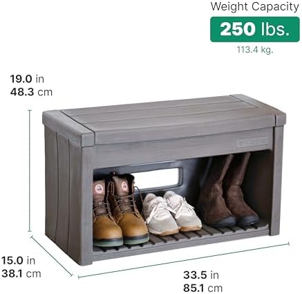 Step2 Lakewood Boot Bench, Functional Entryway Rack, Shoe Organizer Utility Bench, Garage & Mud Room Storage, Brown