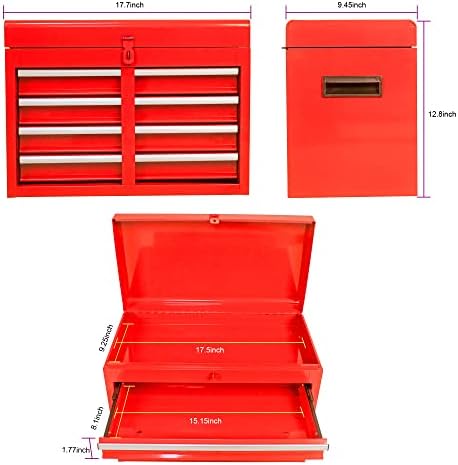 5 Drawer Rolling Tool Chest with Wheels, Tool Storage Cabinet & Tool Box Cart, Snap on Tool Chest with Drawers and Bottom Cabinet and Adjustable Shelf Organizer for Garage Warehouse Workshop - Red