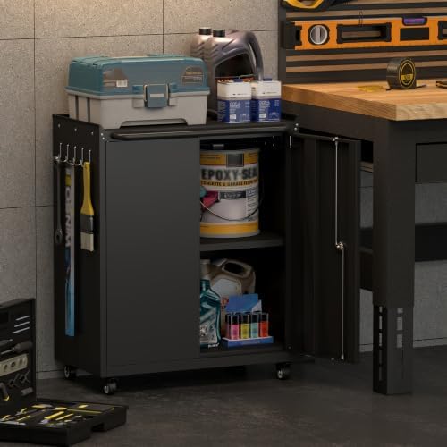 GREATMEET Garage Storage Cabinet with Wheels, Mobile Rolling Tool Cabinet